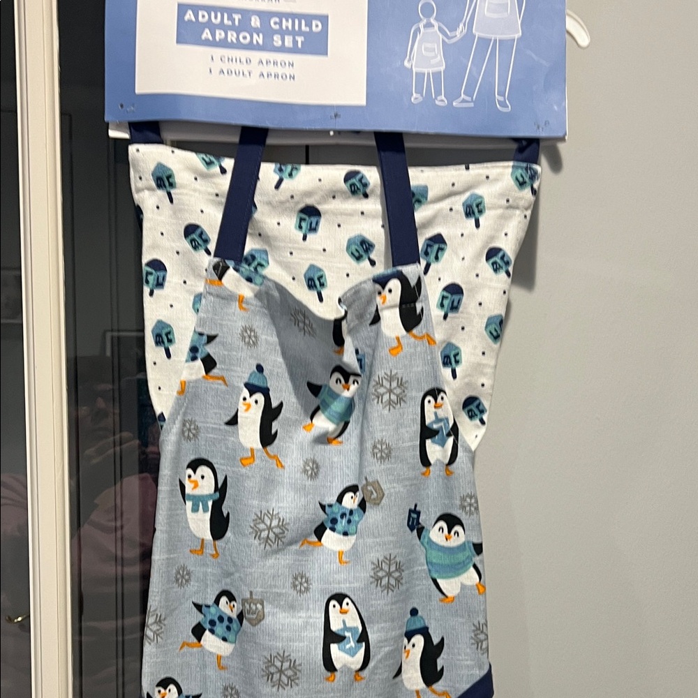 New 2 Hanukkah. aprons Adult and Child Penquin & Dreidels